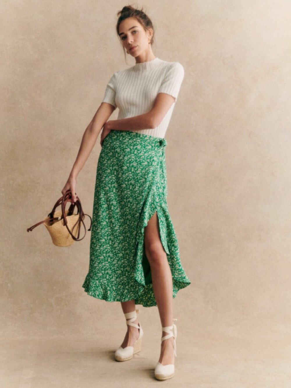 NEW SEZANE Melanie Skirt in Garden Green Floral Print Size 14